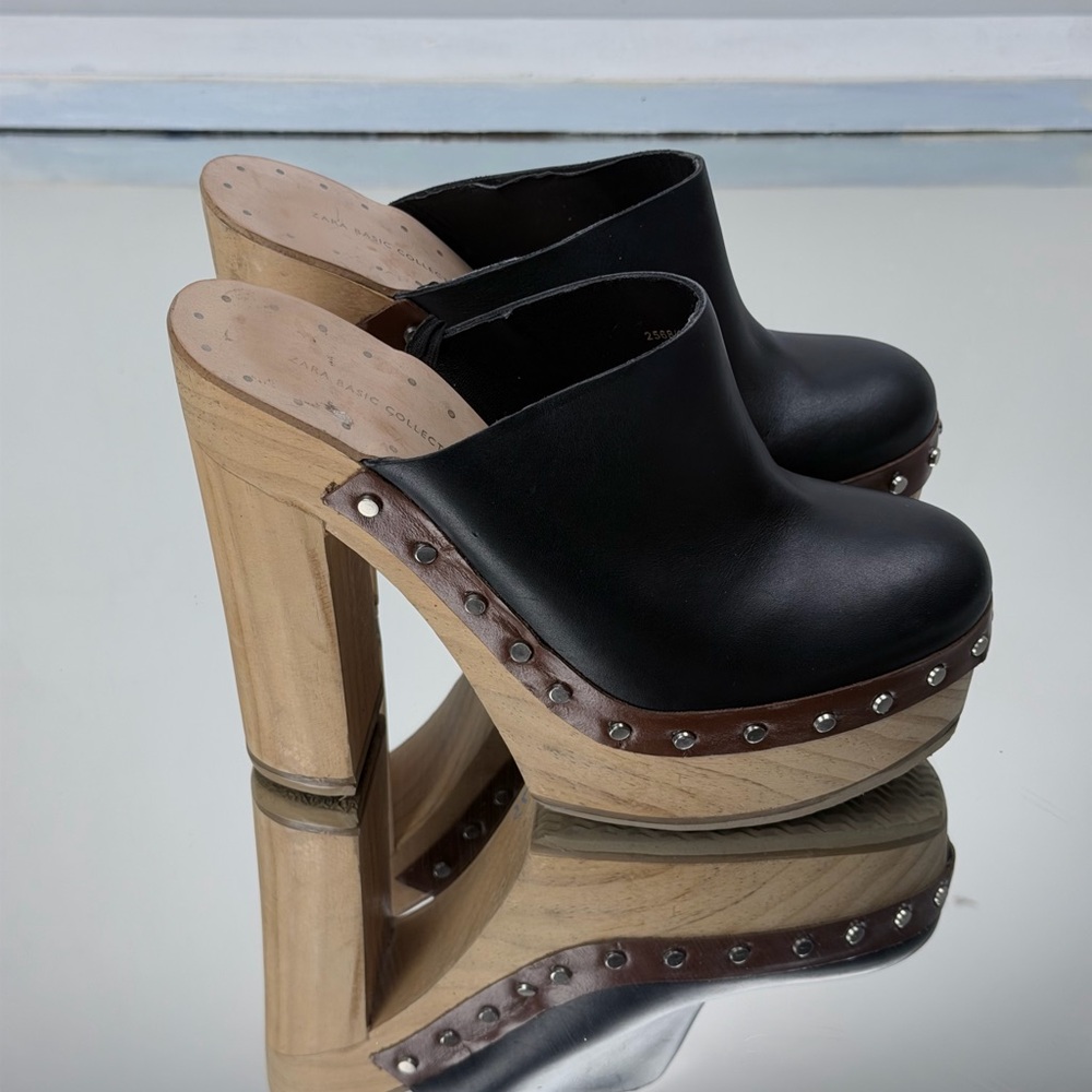 Zara Platform Leather Studded Clogs woman’s in size 39 (8, 8.5 US ) - Picture 4 of 8